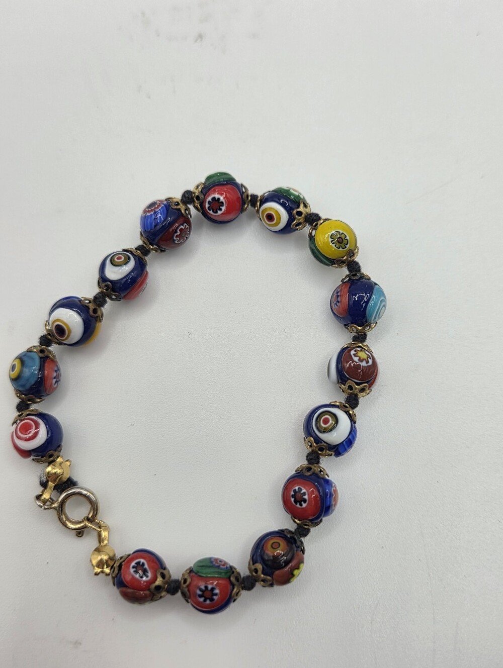 Vintage VENETIAN MURANO MILLEFIORI Glass Bead Bracelet Post WWII